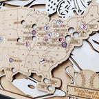 Personalized Wooden MLB Stadium Map with Engraved Nameplate & Team Logo Pins - Mappae Pilot