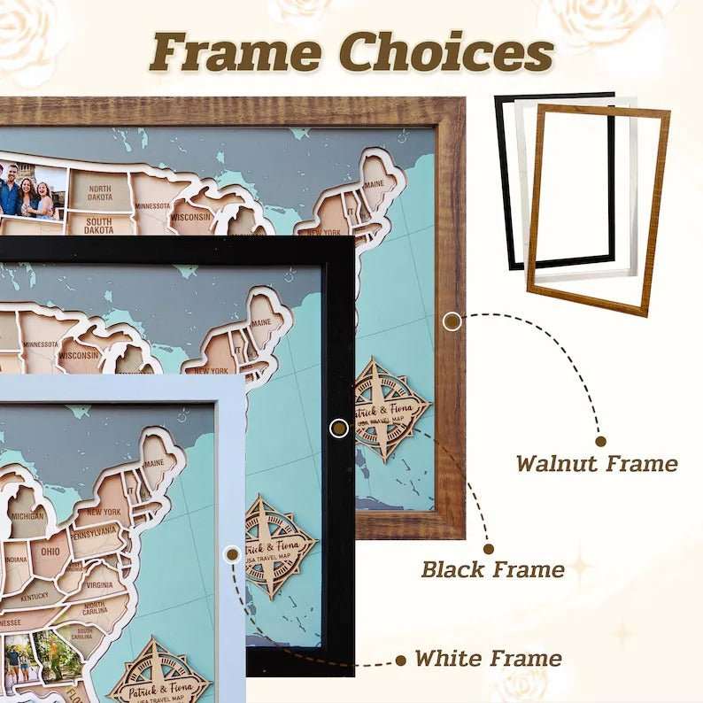 Personalized USA Photo Travel Map - Light Blue - Mappae Pilot