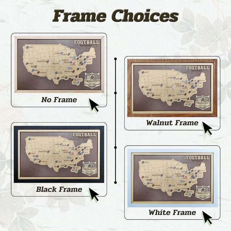 Personalized Brown Wooden NFL Stadium Map with Team Name Pins - Mappae Pilot