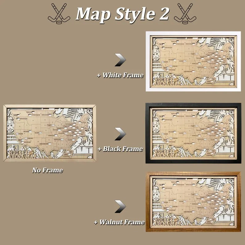 3D Wooden Ice Hockey Arena Map Art - Custom NHL Fan Gift for Him