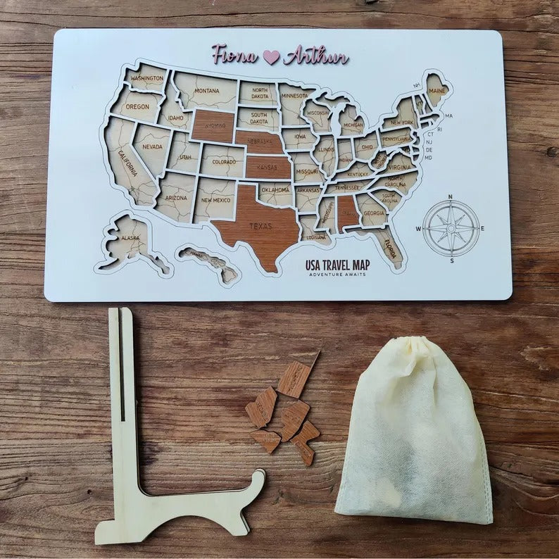 Personalized USA States Puzzle Map(White)
