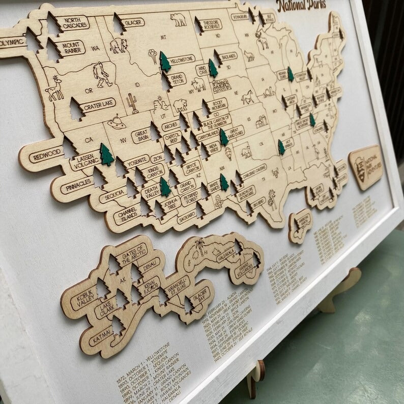 Personalized 2D National Parks Map with Nameplate(White)
