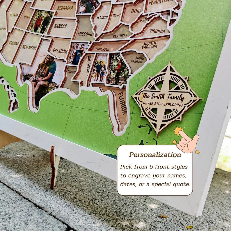 Personalized USA Photo Travel Map - Green