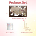 3D Cutout Wooden MLB Stadium Map with Engraved Nameplate & Team Pins