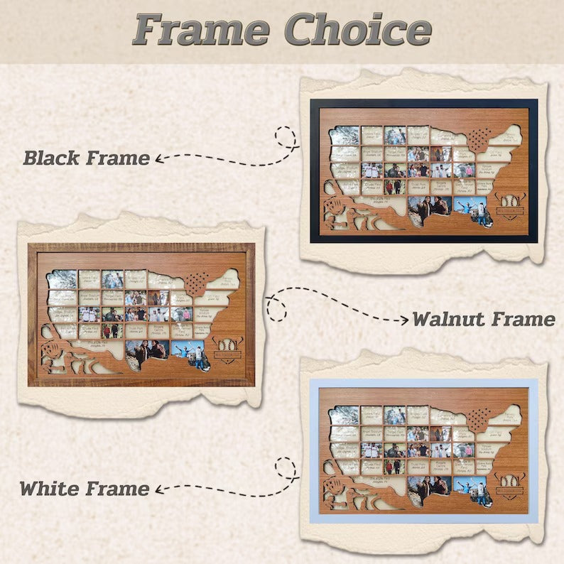Personalized MLB Stadium Map Photo Frame(Laser Engraved Text)