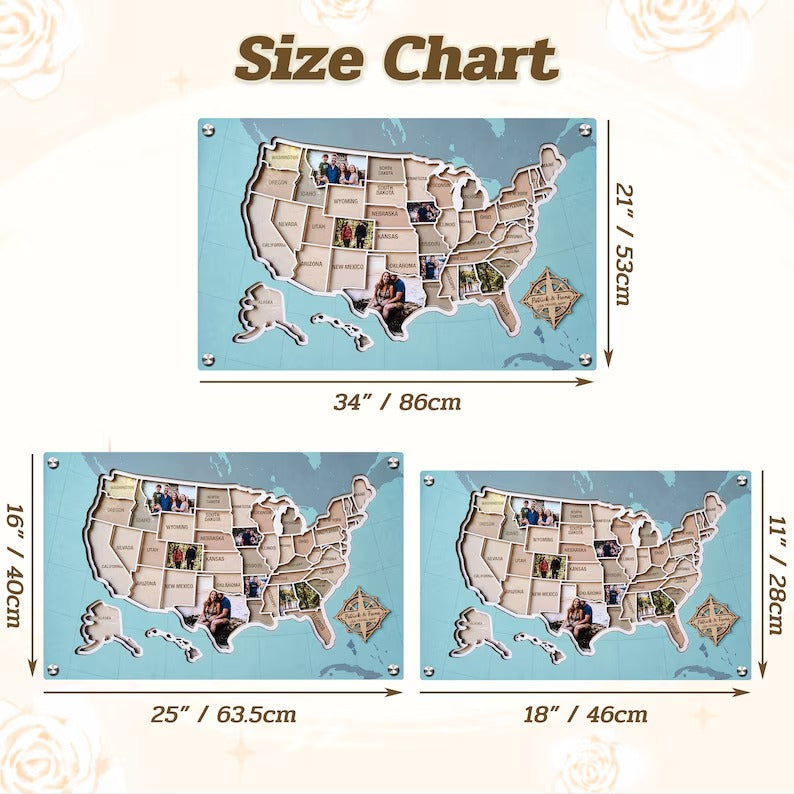 Personalized USA Photo Travel Map - Light Blue