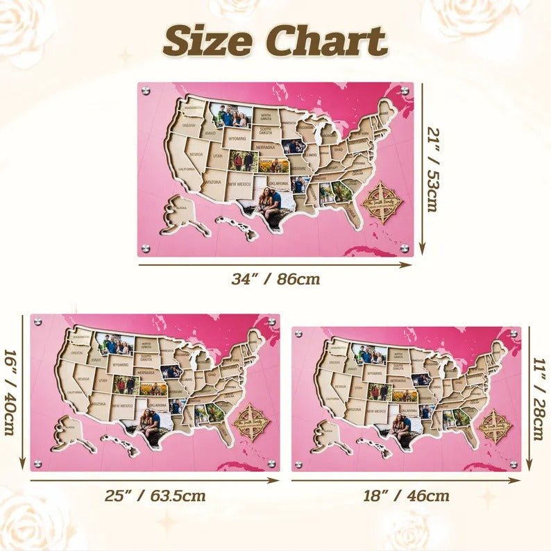 Personalized USA Photo Travel Map - Pink