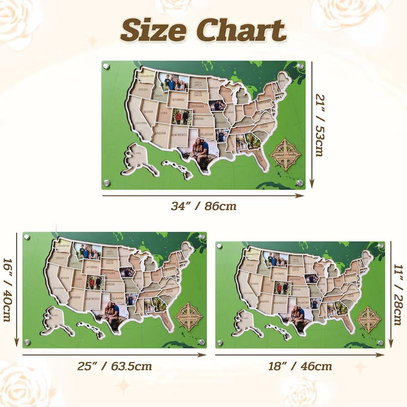Personalized USA Photo Travel Map - Green
