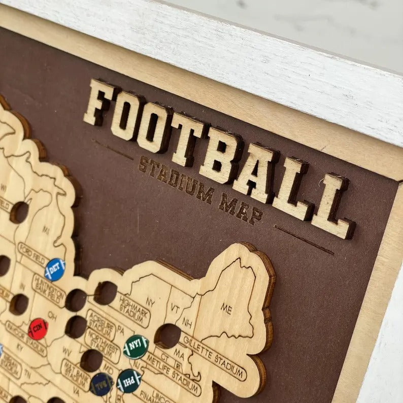 Personalized NFL Stadium Tracker Map with Team Pins