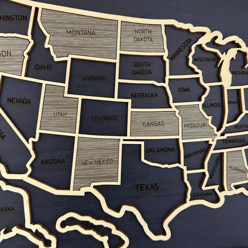 50 States Puzzle Map - Laser Cut Wooden USA Travel Tracker