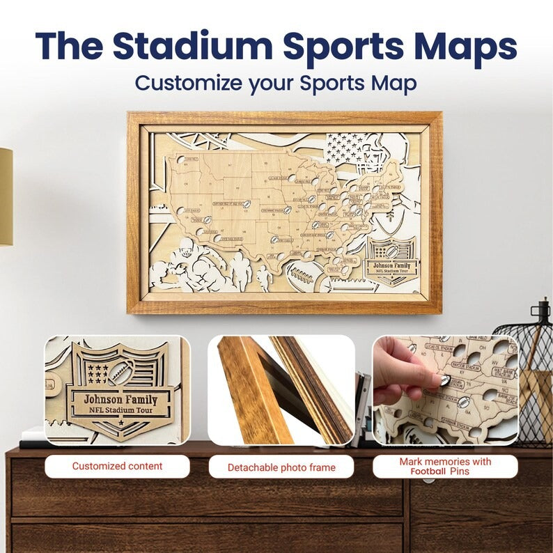 Football Stadium Map Tracker, Custom Wood Art