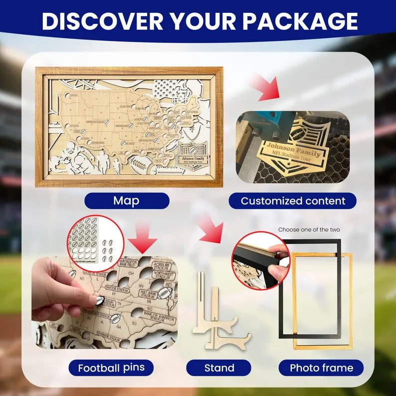 Football Stadium Map Tracker, Personalized Gifts