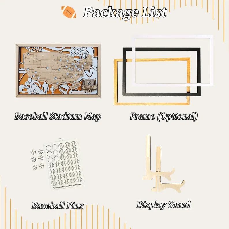 Football Baseball Stadium Map, Wood NFL Stadium Tracker