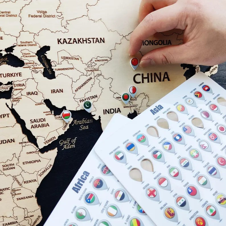 Premium Framed Wooden World Map Wall Art