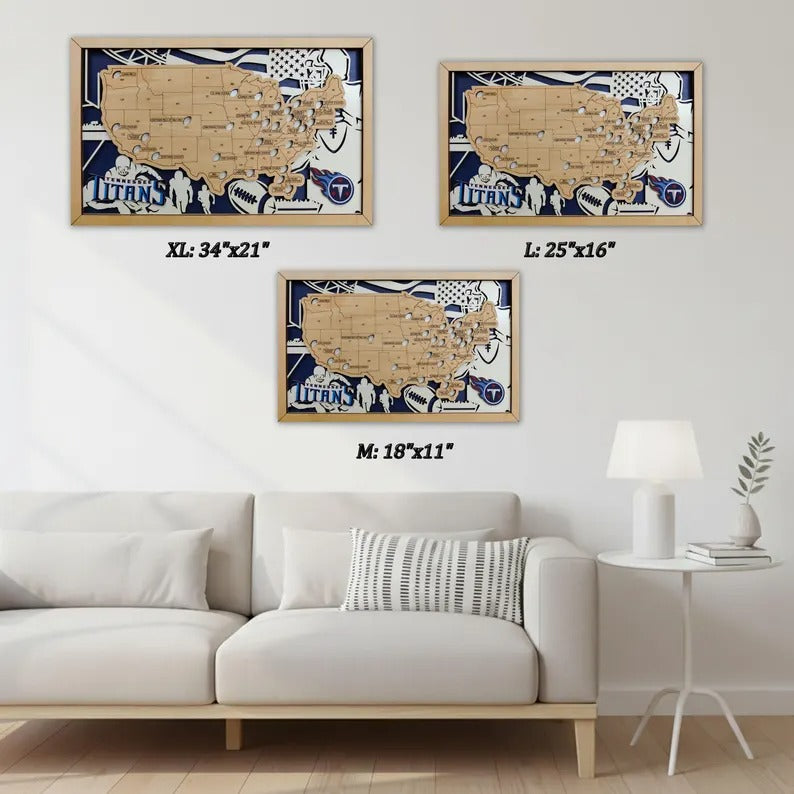 Football Baseball Stadium Map, Wood NFL Stadium Tracker
