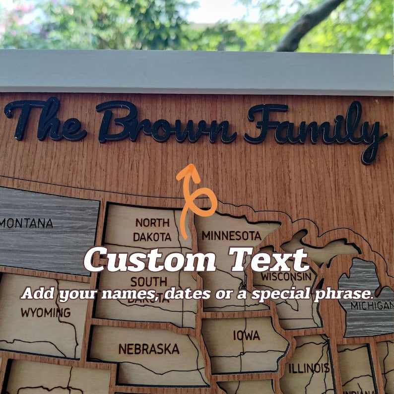 Personalized USA States Puzzle Map(Walnut)