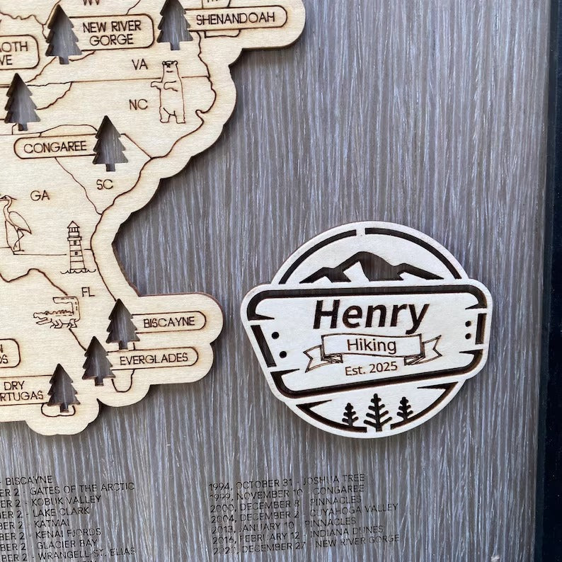 Personalized 2D National Parks Map with Nameplate(Charcoal)