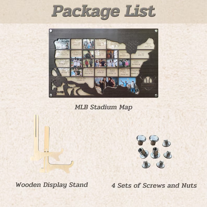 Personalized MLB Stadium Map Photo Frame(3D Raised Lettering)