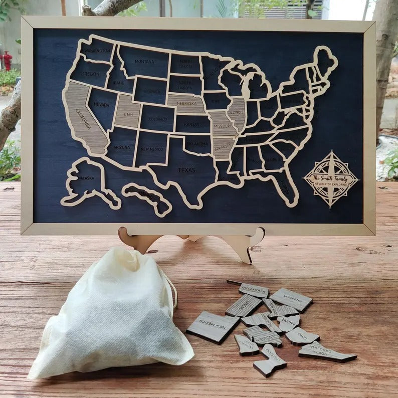 Personalized 50 States USA Travel Map - Custom Color Backboard