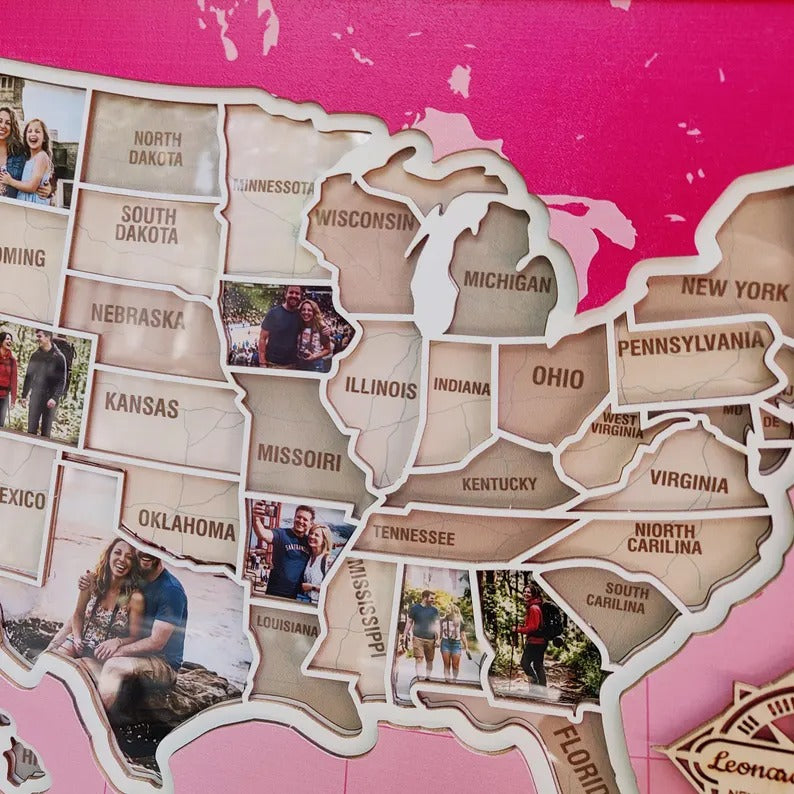 Personalized USA Photo Travel Map - Pink