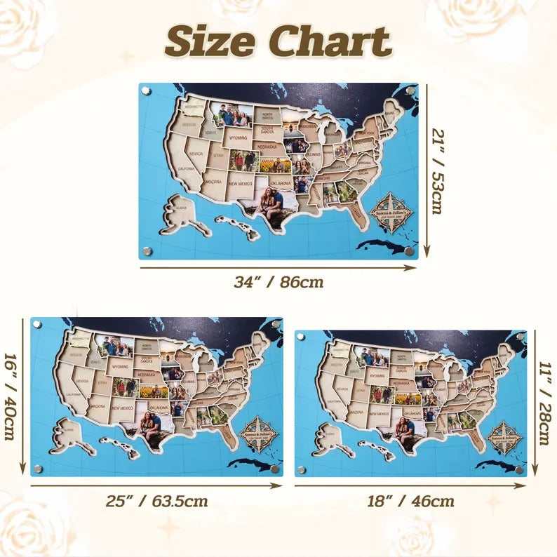 Personalized USA Photo Travel Map - Dark Blue