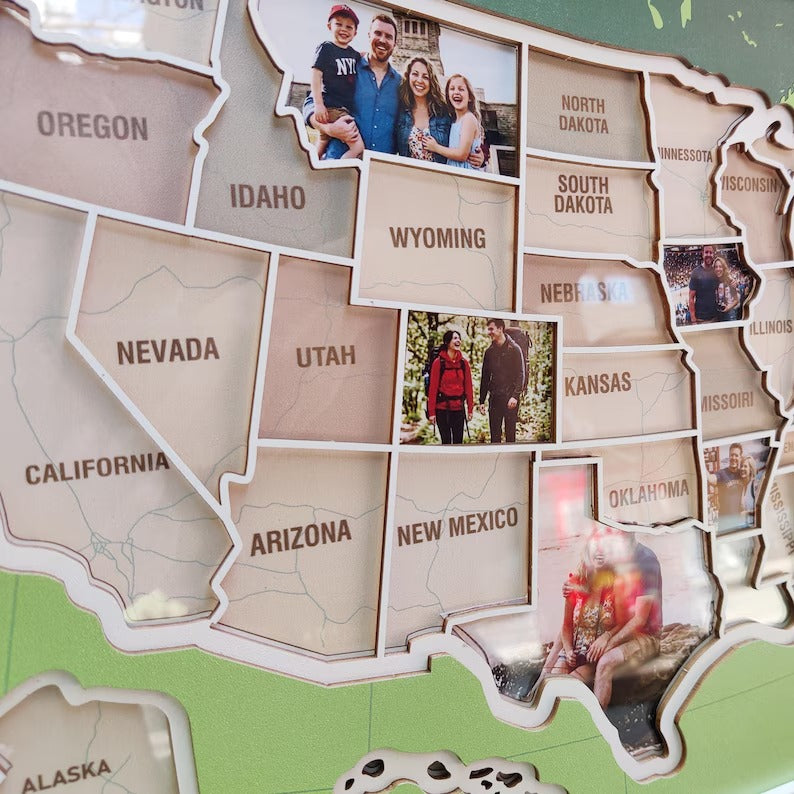 Personalized USA Photo Travel Map - Green