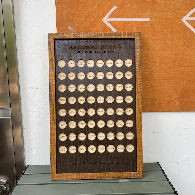 Wooden US National Parks Tracker Board
