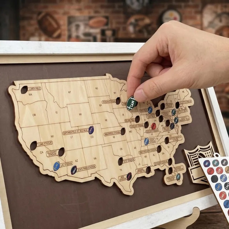 Personalized NFL Stadium Tracker Map with Team Pins