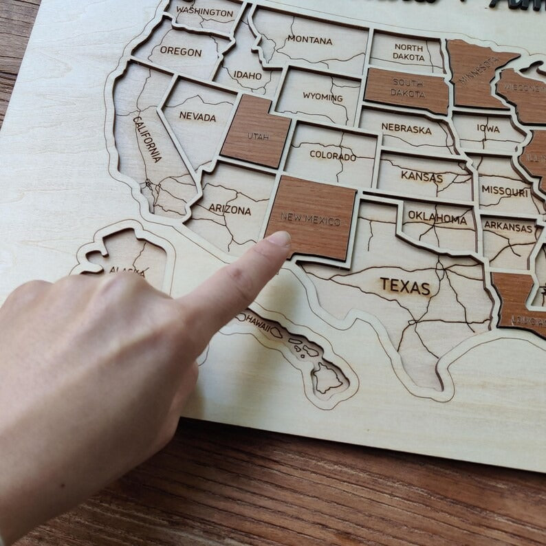 Personalized USA States Puzzle Map(Natural Wood)