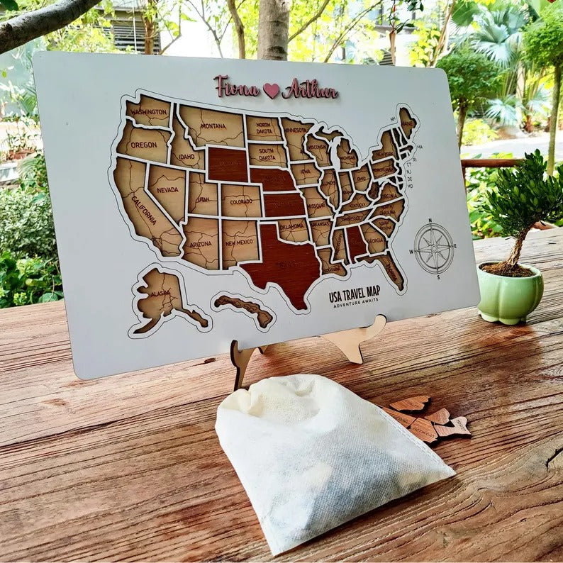 Personalized USA States Puzzle Map(White)