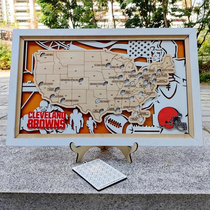 Football Baseball Stadium Map, Wood NFL Stadium Tracker