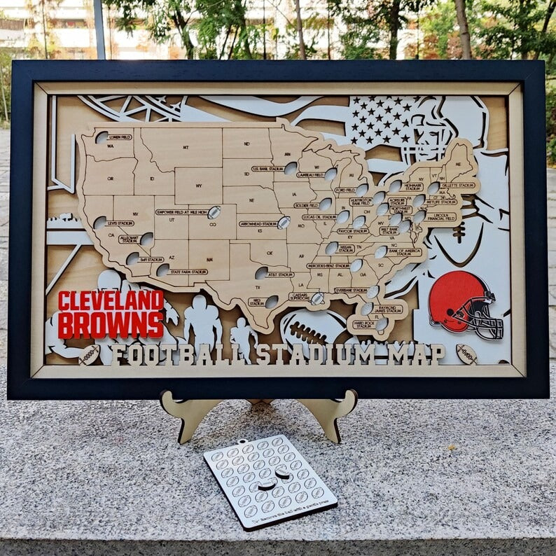 Football Stadium Map Tracker, Custom Wood Art