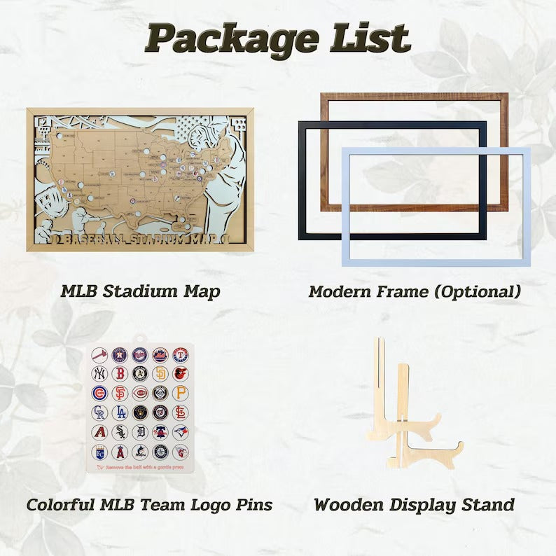 Personalized Wooden MLB Stadium Map with Colorful MLB Team Logo Pins