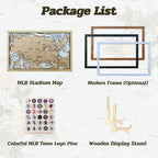Personalized Wooden MLB Stadium Map with Engraved Nameplate & Team Logo Pins