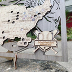 3D Cutout Wooden MLB Stadium Map with Engraved Nameplate & Team Logo Pins