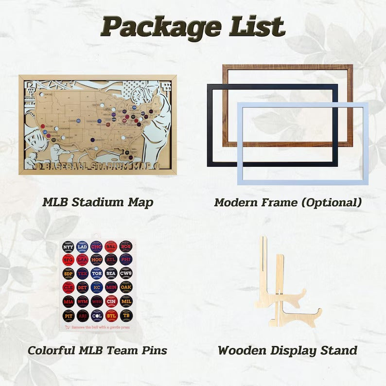 Personalized Wooden MLB Stadium Map with Colorful MLB Team Pins