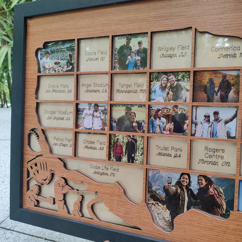 Personalized MLB Stadium Map Photo Frame(Laser Engraved Text)