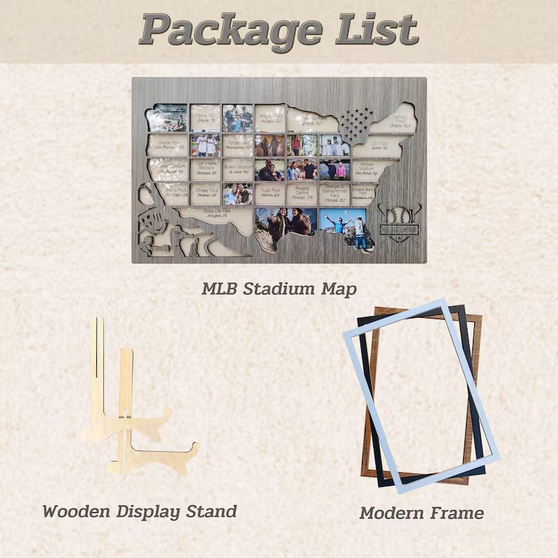 Personalized MLB Stadium Map Photo Frame(3D Raised Lettering)
