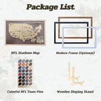 Personalized Brown Wooden NFL Stadium Map with Team Name Pins - Mappae Pilot
