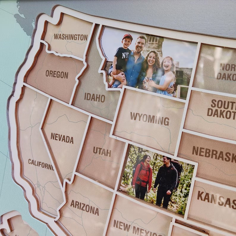 Personalized USA Photo Travel Map - Light Blue