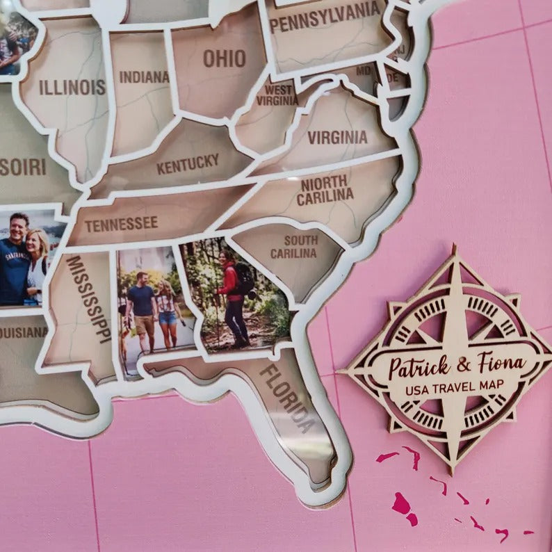 Personalized USA Photo Travel Map - Pink