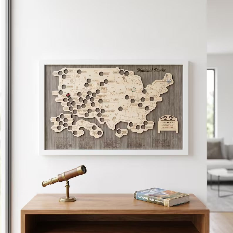 Personalized 2D National Parks Map with Nameplate(Charcoal)