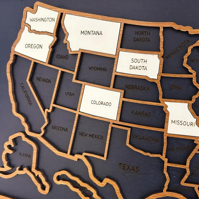 50 States Puzzle Map - Laser Cut Wooden USA Travel Tracker