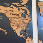 3D Wooden Triptych World Map - 3-Panel Push Pin Travel Wall Art