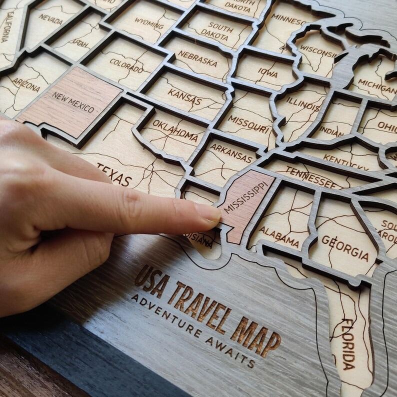 Personalized USA States Puzzle Map(Gery Oak)