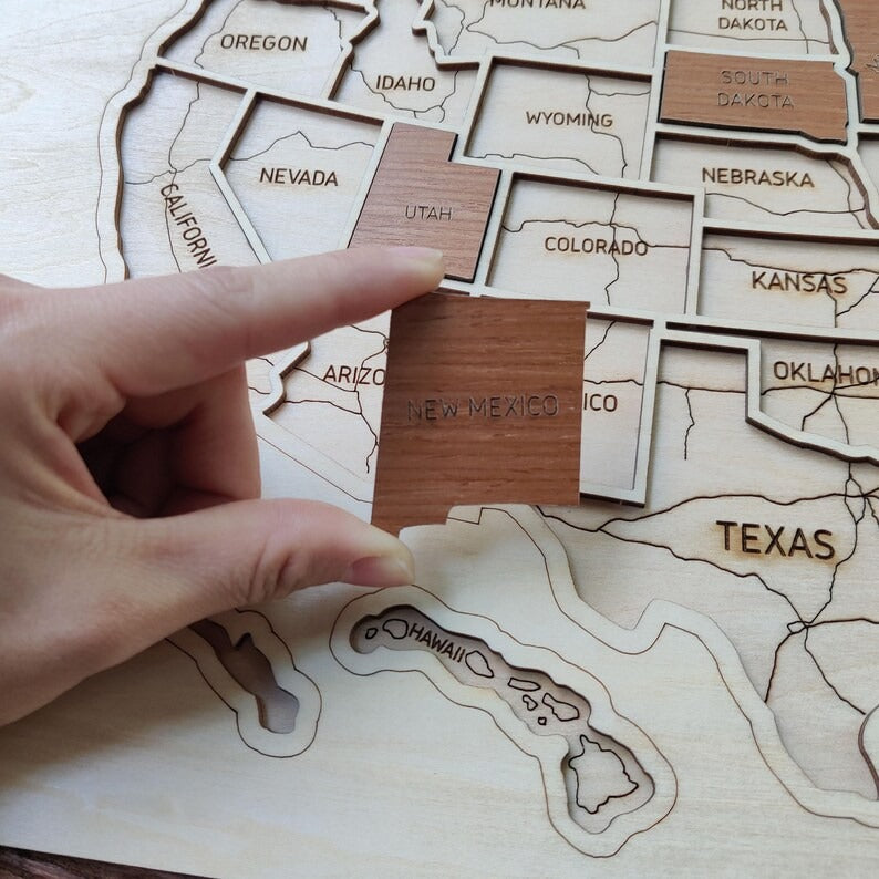 Personalized USA States Puzzle Map(Natural Wood)