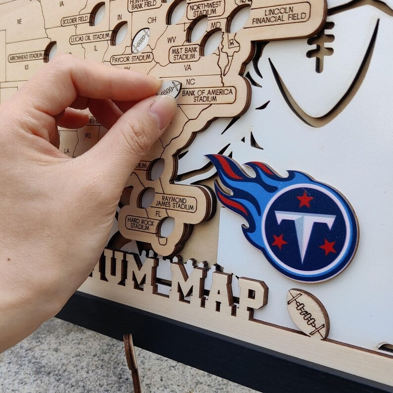 Football Stadium Map Tracker, Custom Wood Art