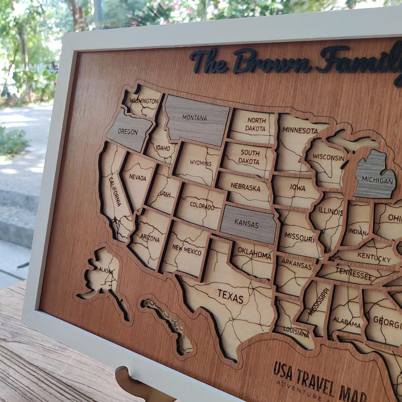 Personalized USA States Puzzle Map(Walnut)
