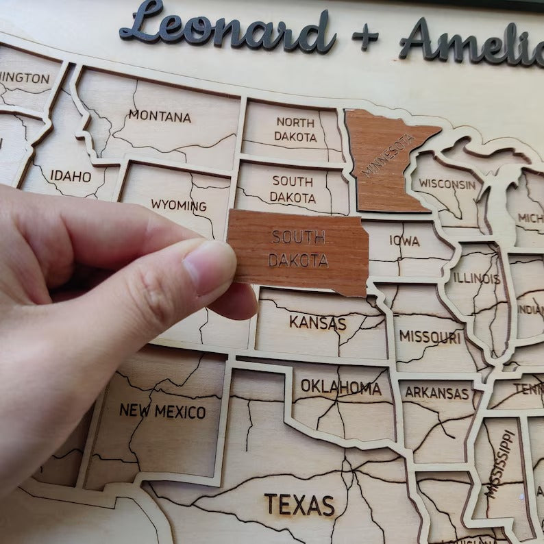 Personalized USA States Puzzle Map(Natural Wood)