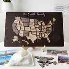 Personalized USA States Puzzle Map(Black Oak)